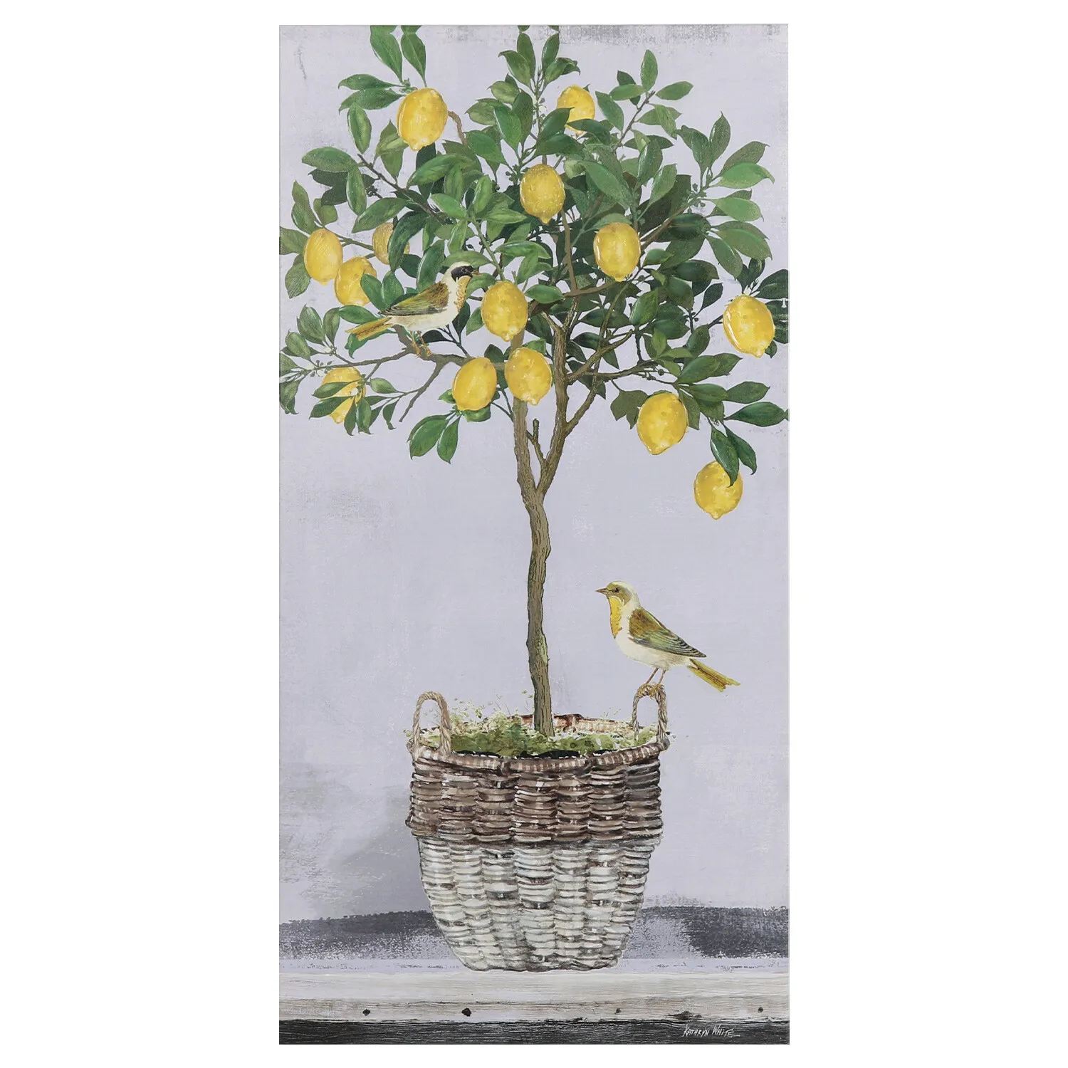 K.White Birds on Lemon Tree Canvas Wall Art - Green, Yellow image