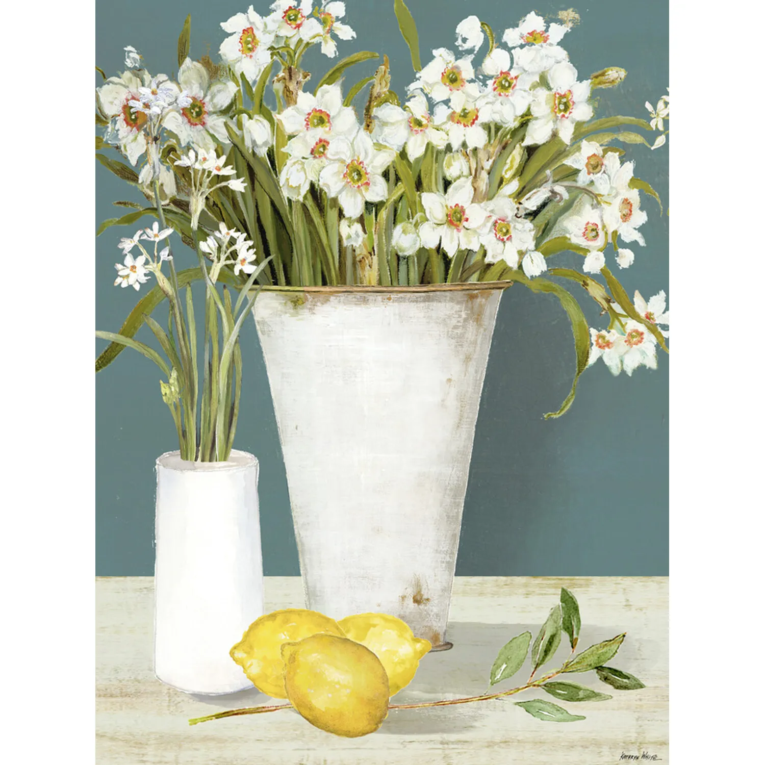 K.White Neutral Floral Lemons Canvas