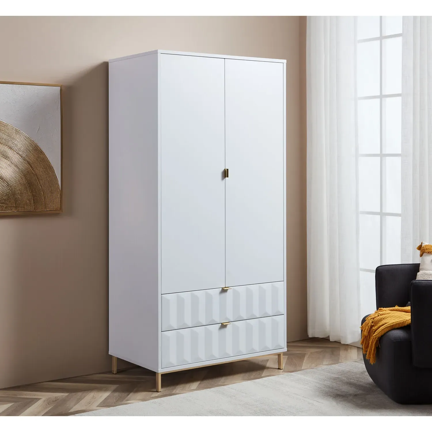 Lara 2-Door Wardrobe with 2 Drawers - White