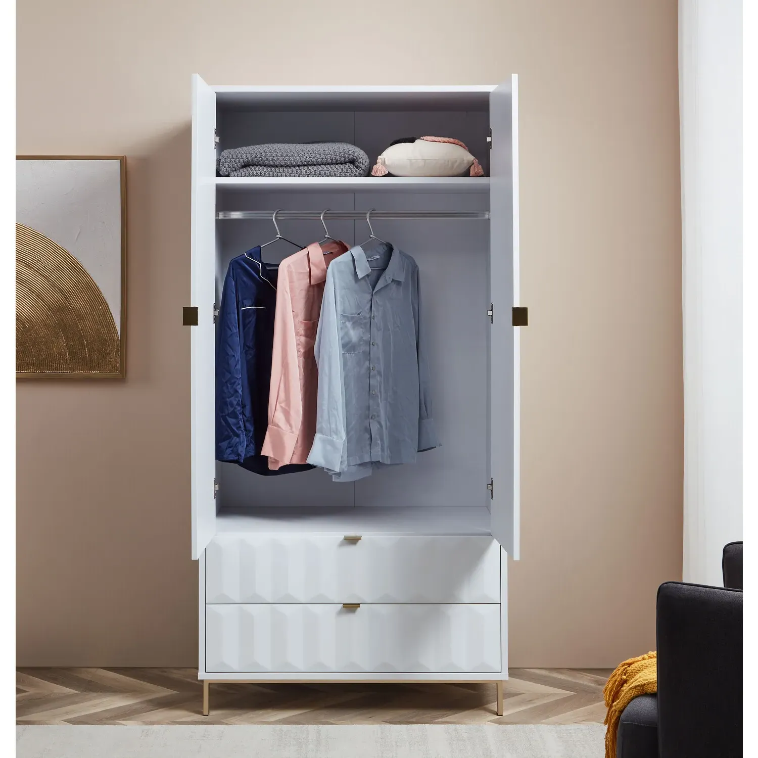 Lara 2-Door Wardrobe with 2 Drawers - White