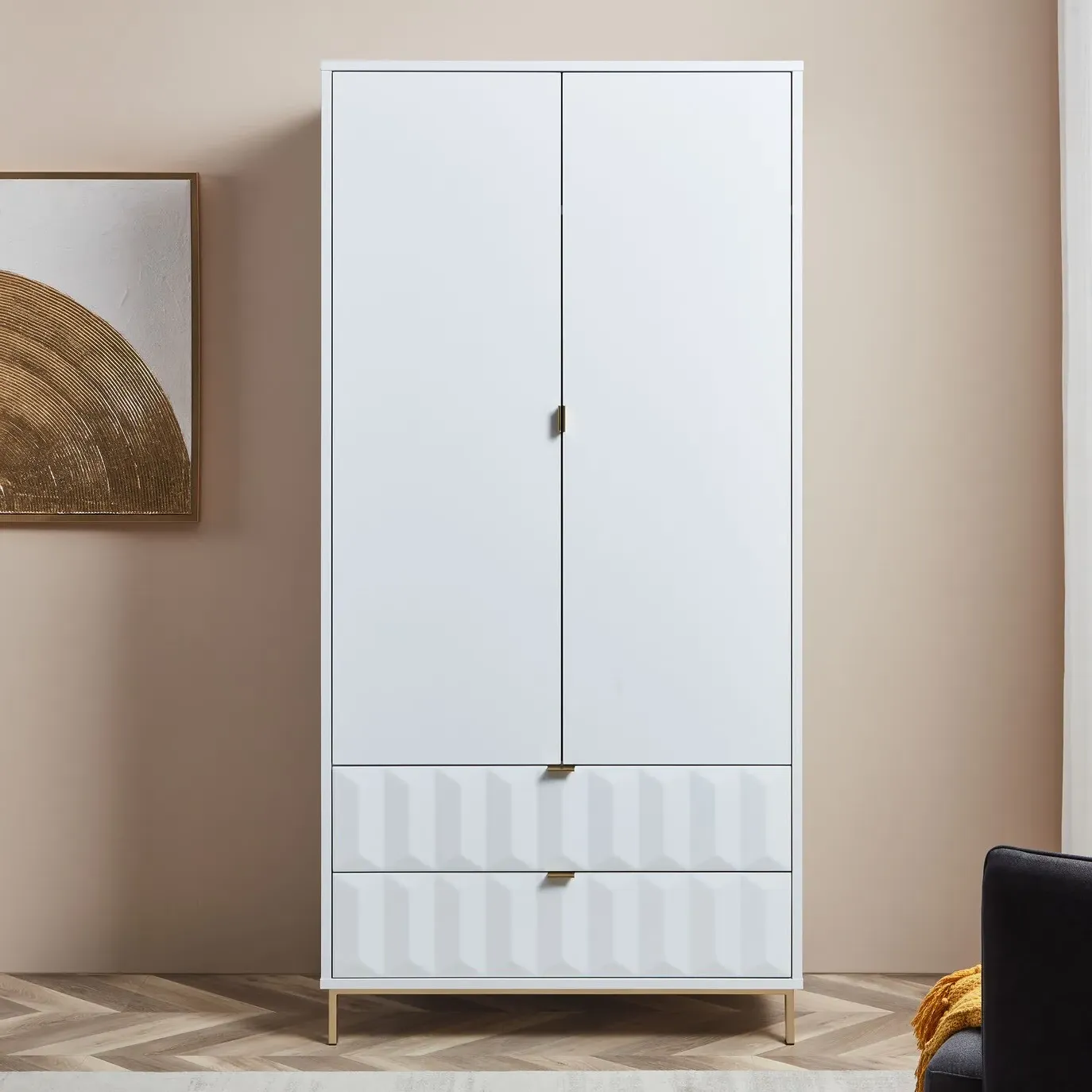 Lara 2-Door Wardrobe with 2 Drawers - White