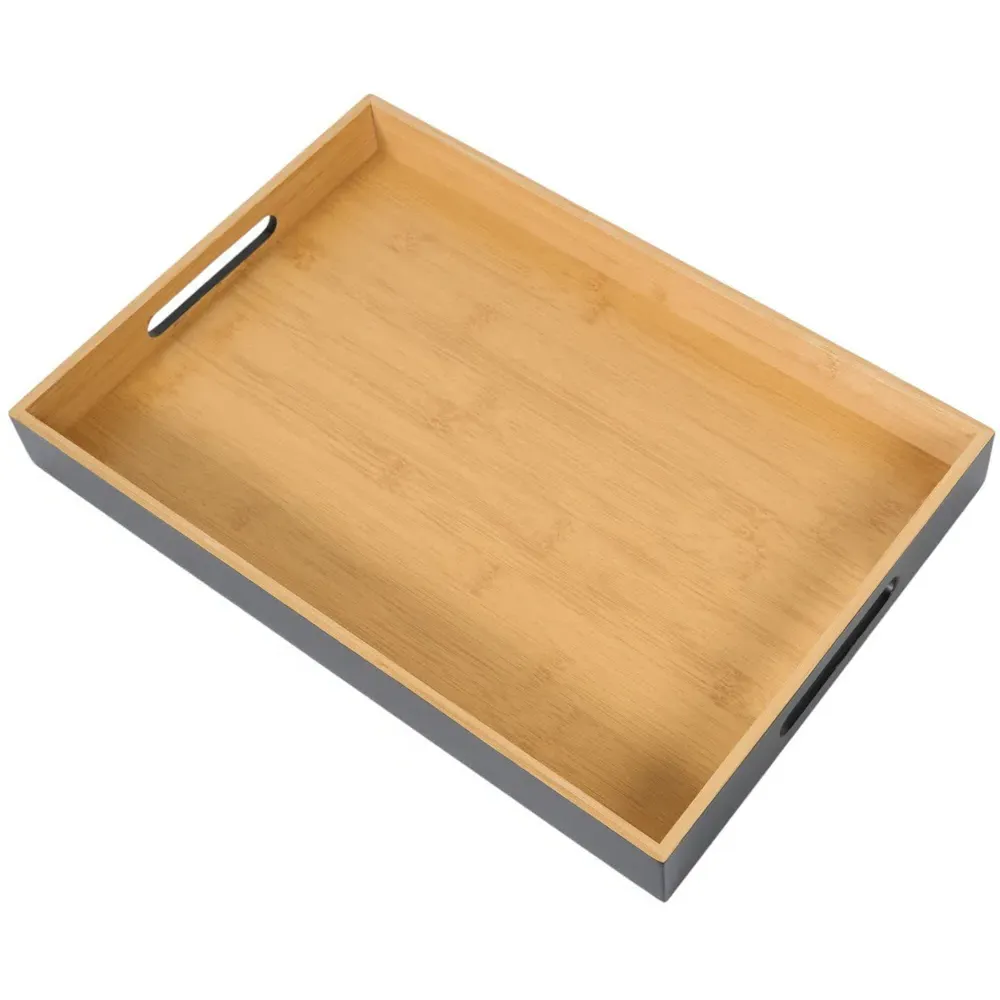 Large Bamboo Tray with Handles - Black