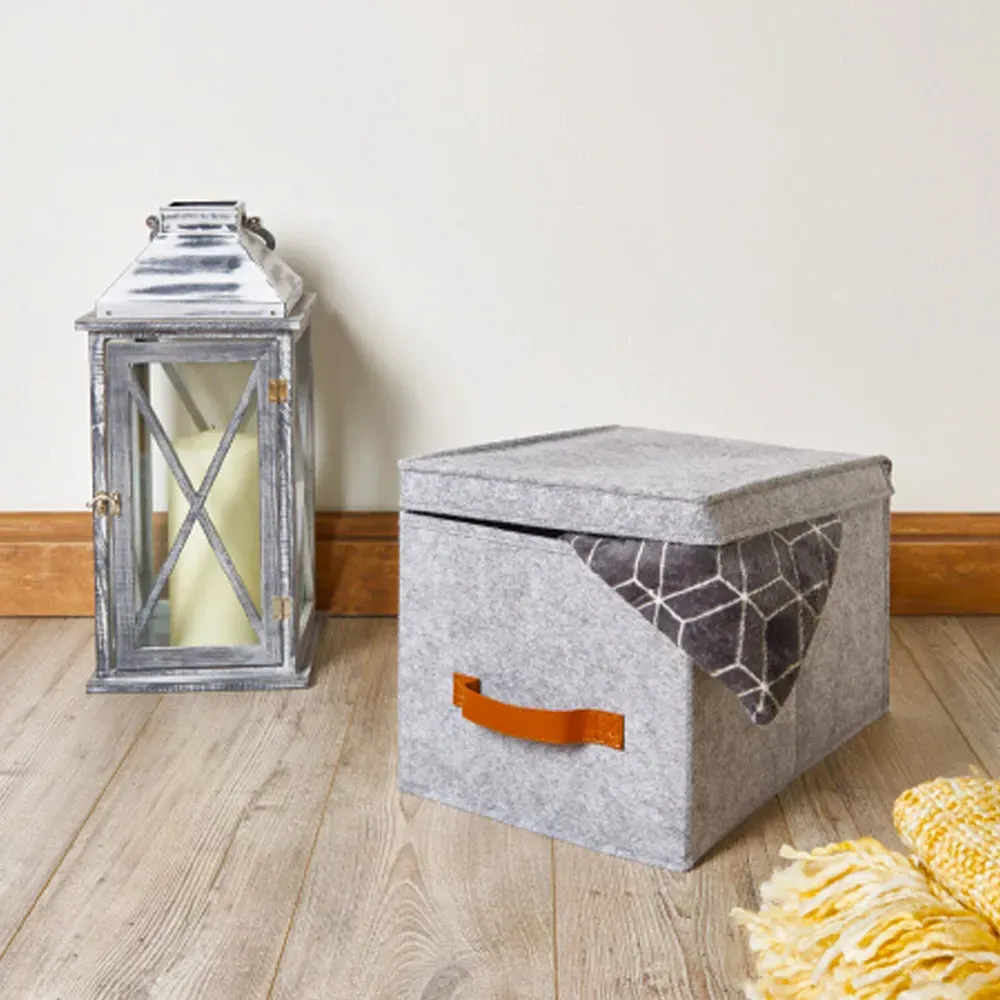 Large Storage Cube with Lid - Grey, Felt