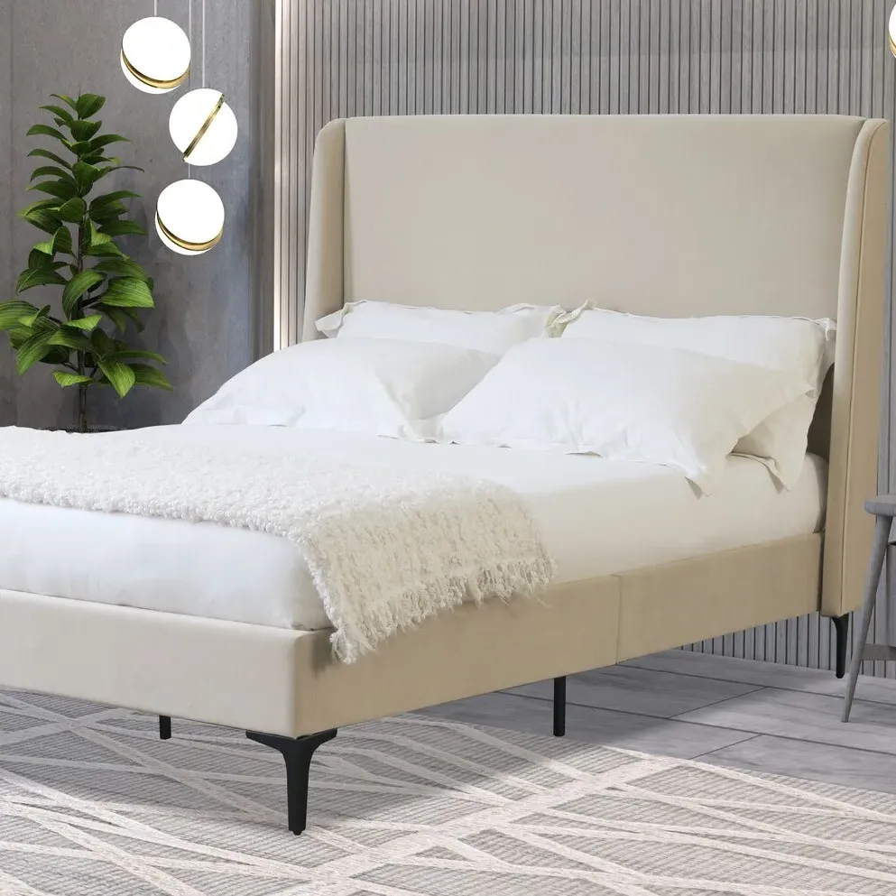Lauren Double Bed Frame - Cream, Fabric