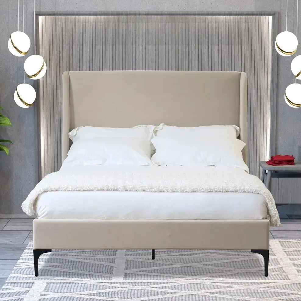 Lauren Double Bed Frame - Cream, Fabric image