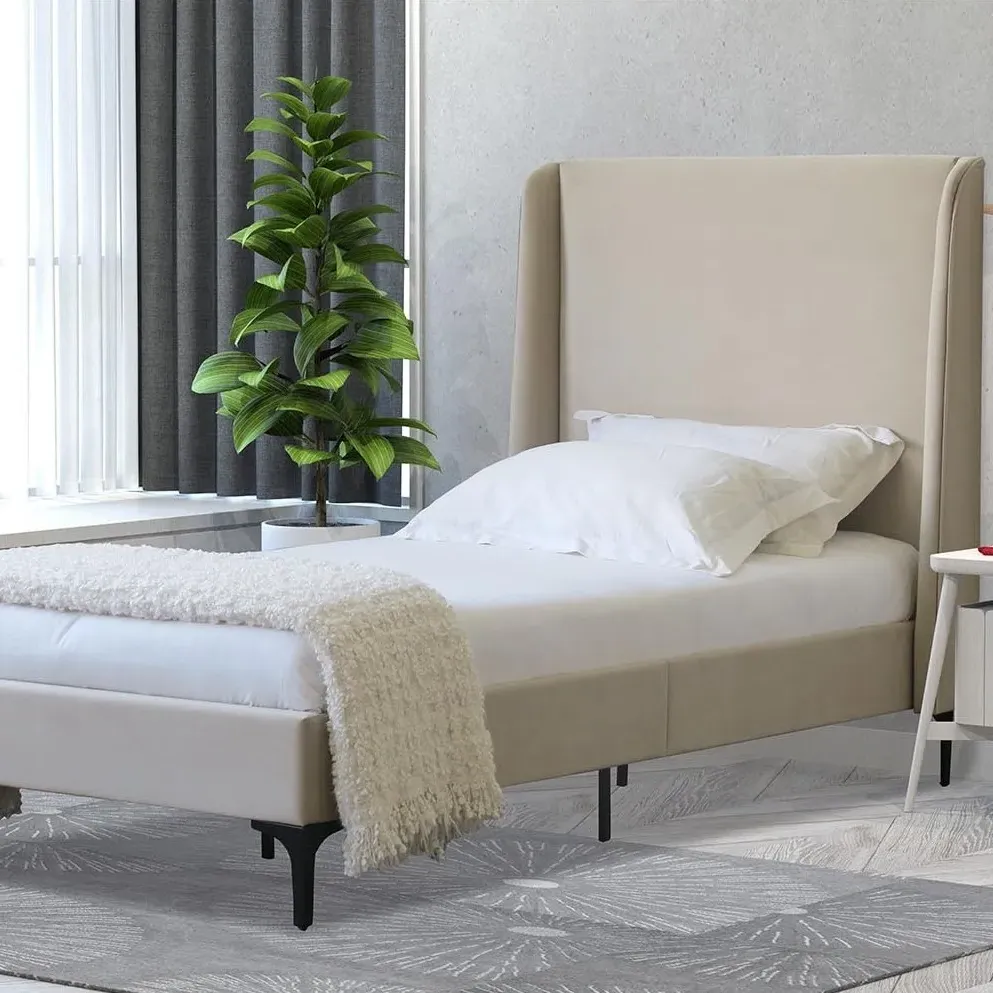 Lauren Single Bed Frame - Cream, Fabric