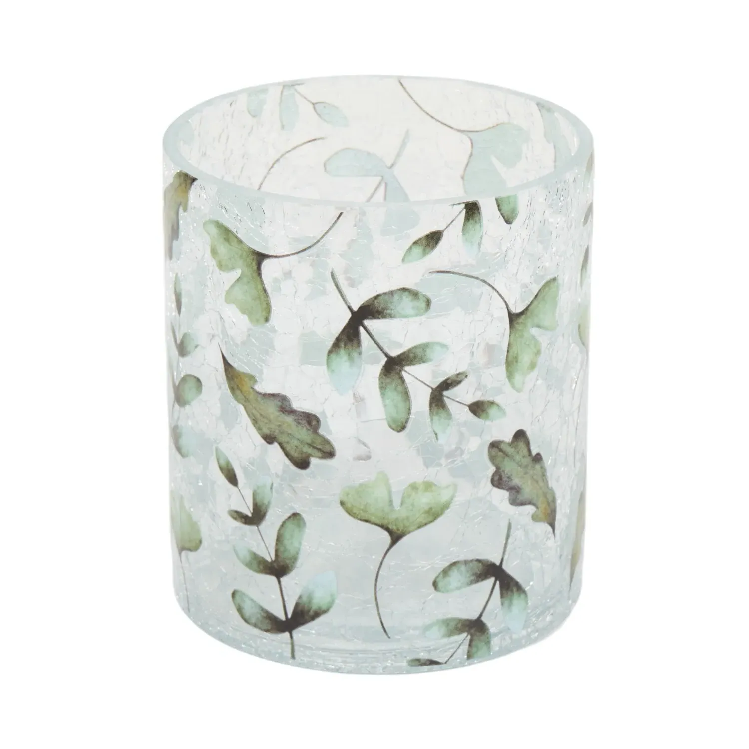 Leaf Crackle Candle Holder - Green