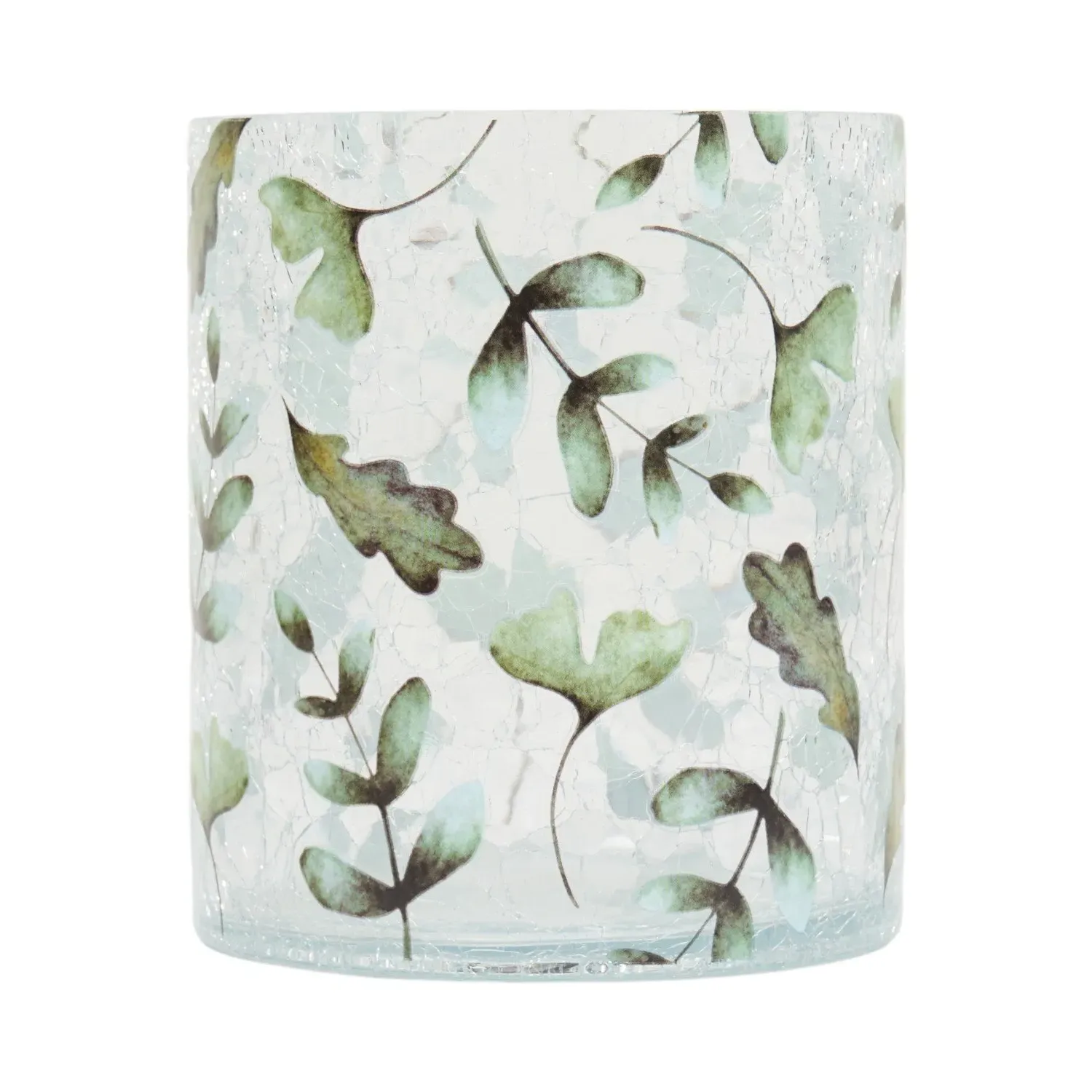 Leaf Crackle Candle Holder - Green