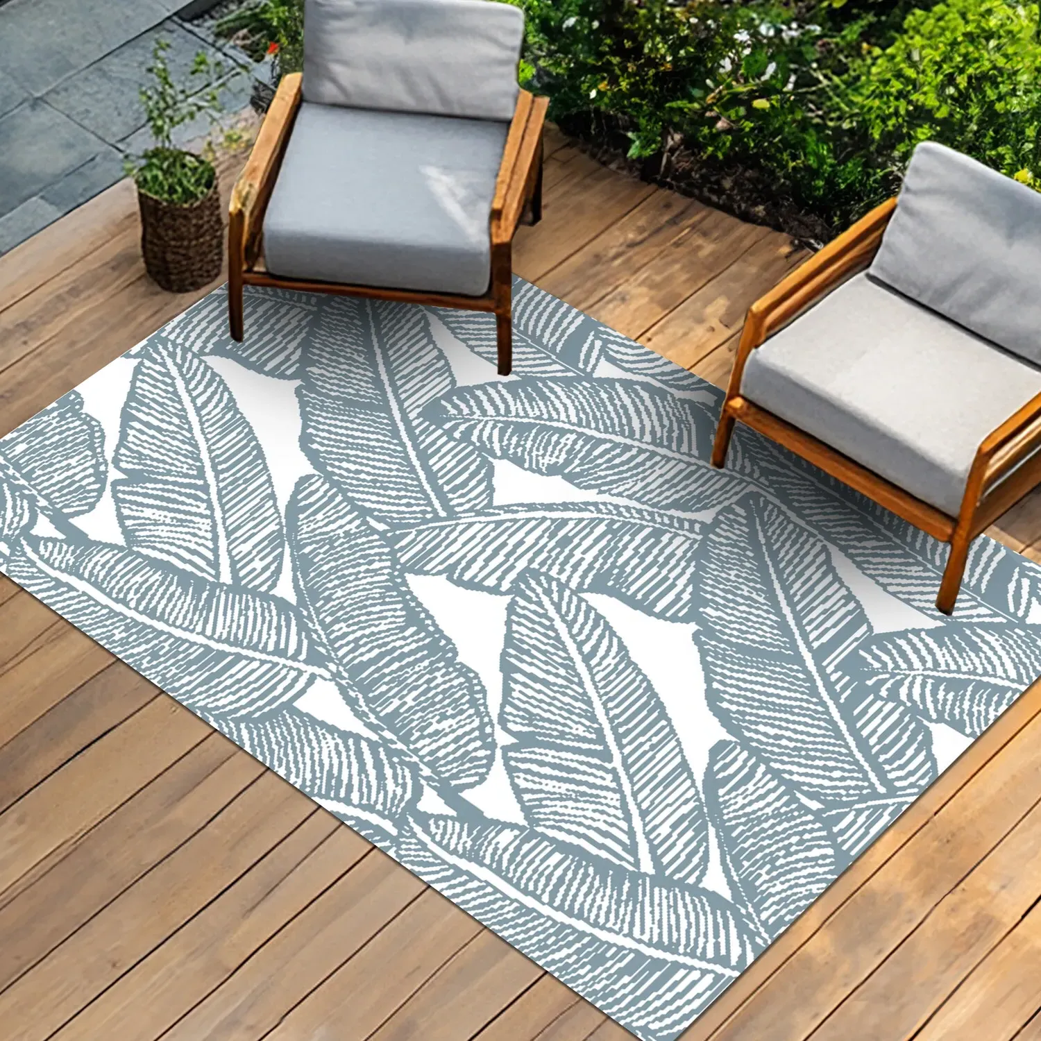 Leaf Reversible Outdoor Rug - Blue
