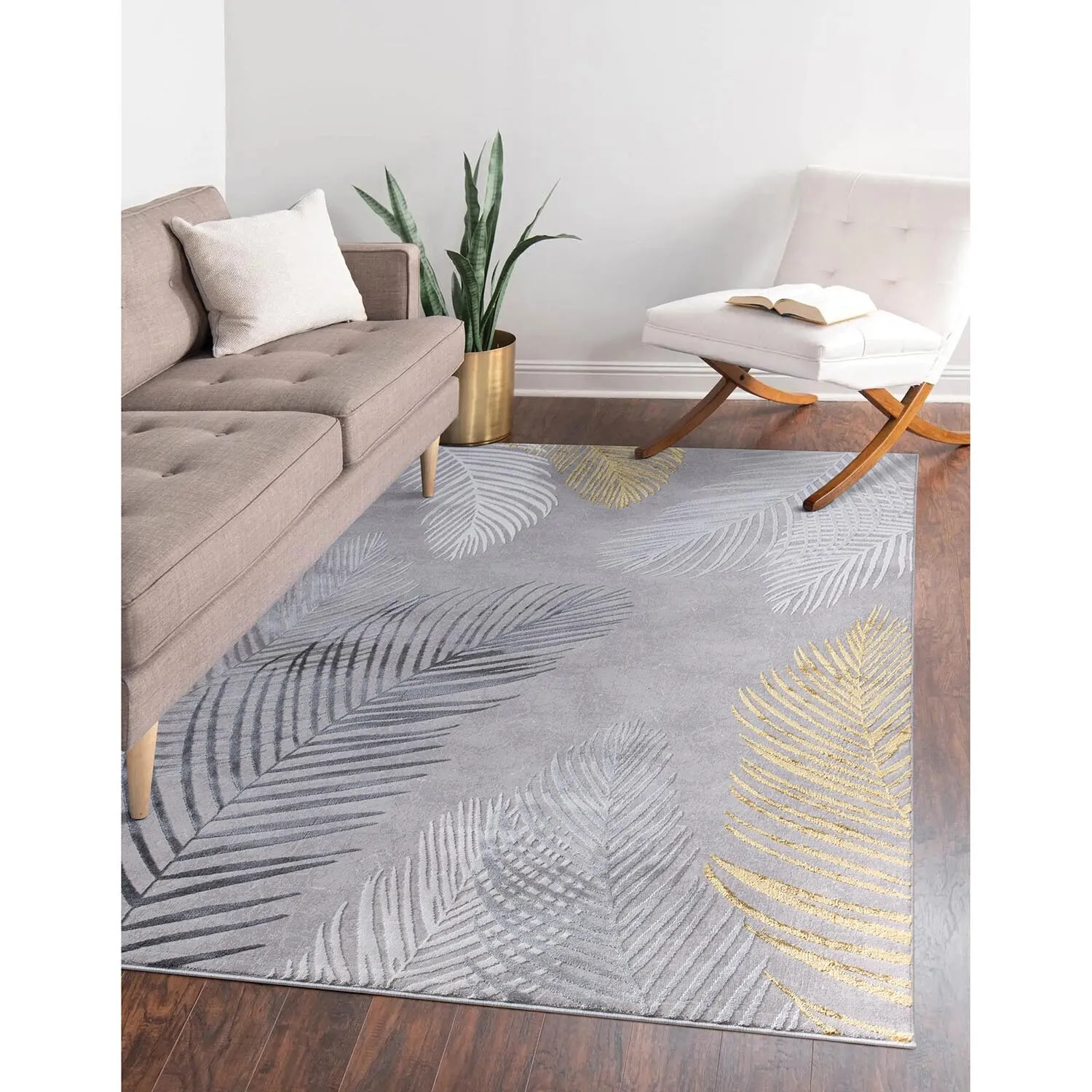 Leaf Sunset Rug 120cm - Gold, Grey