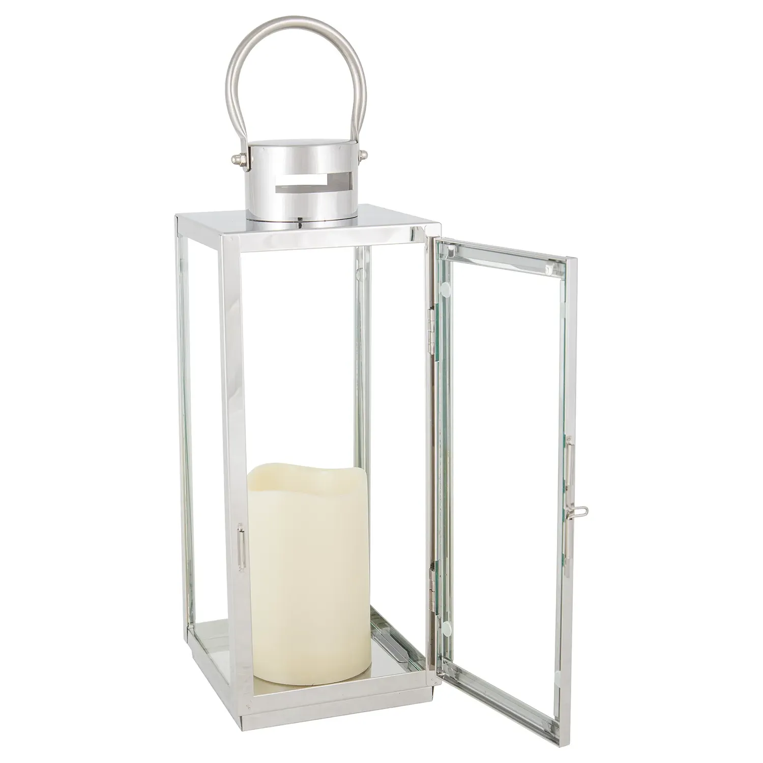 LED Battery Powered Lantern - Silver, Stainless Steel