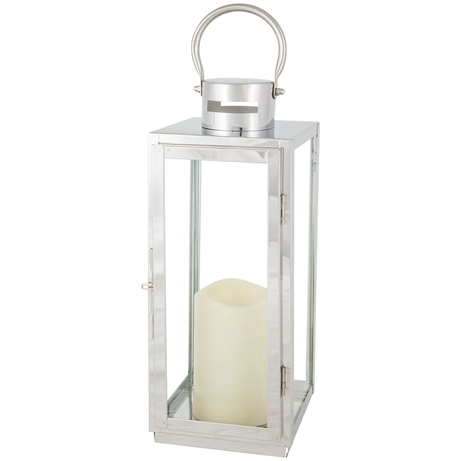 LED Battery Powered Lantern - Silver, Stainless Steel