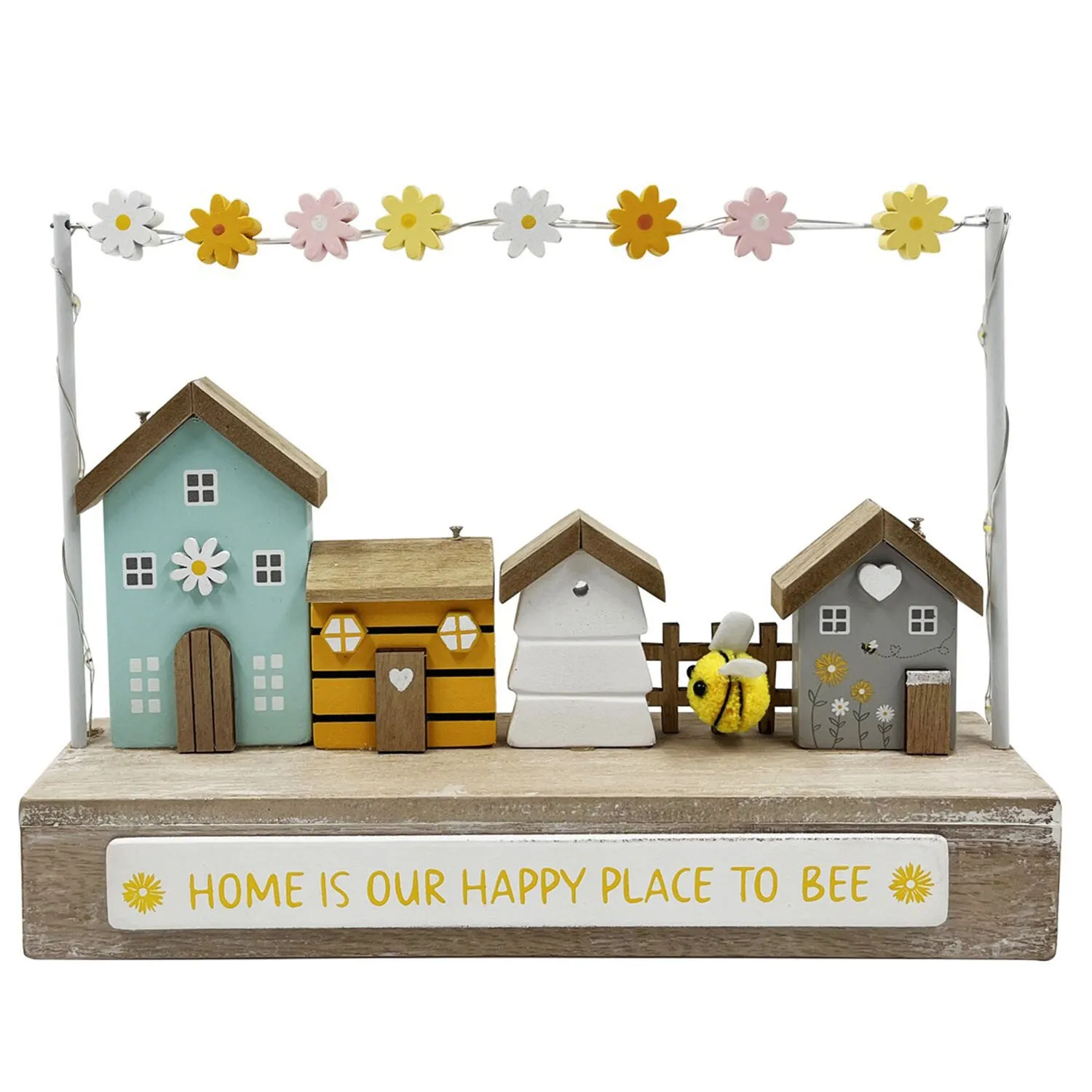LED Floral Bee Plaque with Light-Up Effect - Multicolour