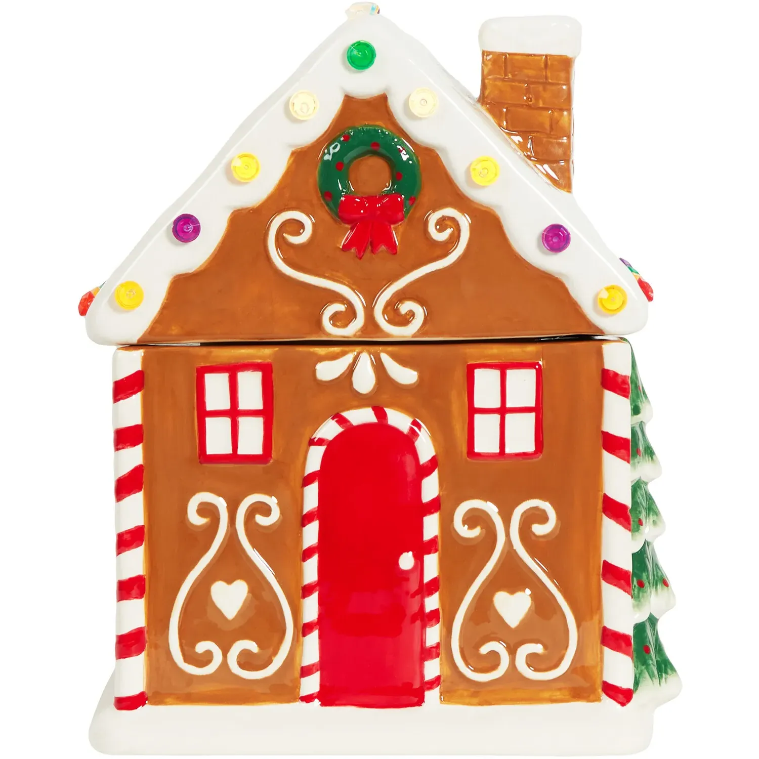 LED Gingerbread House Cookie Jar - Brown