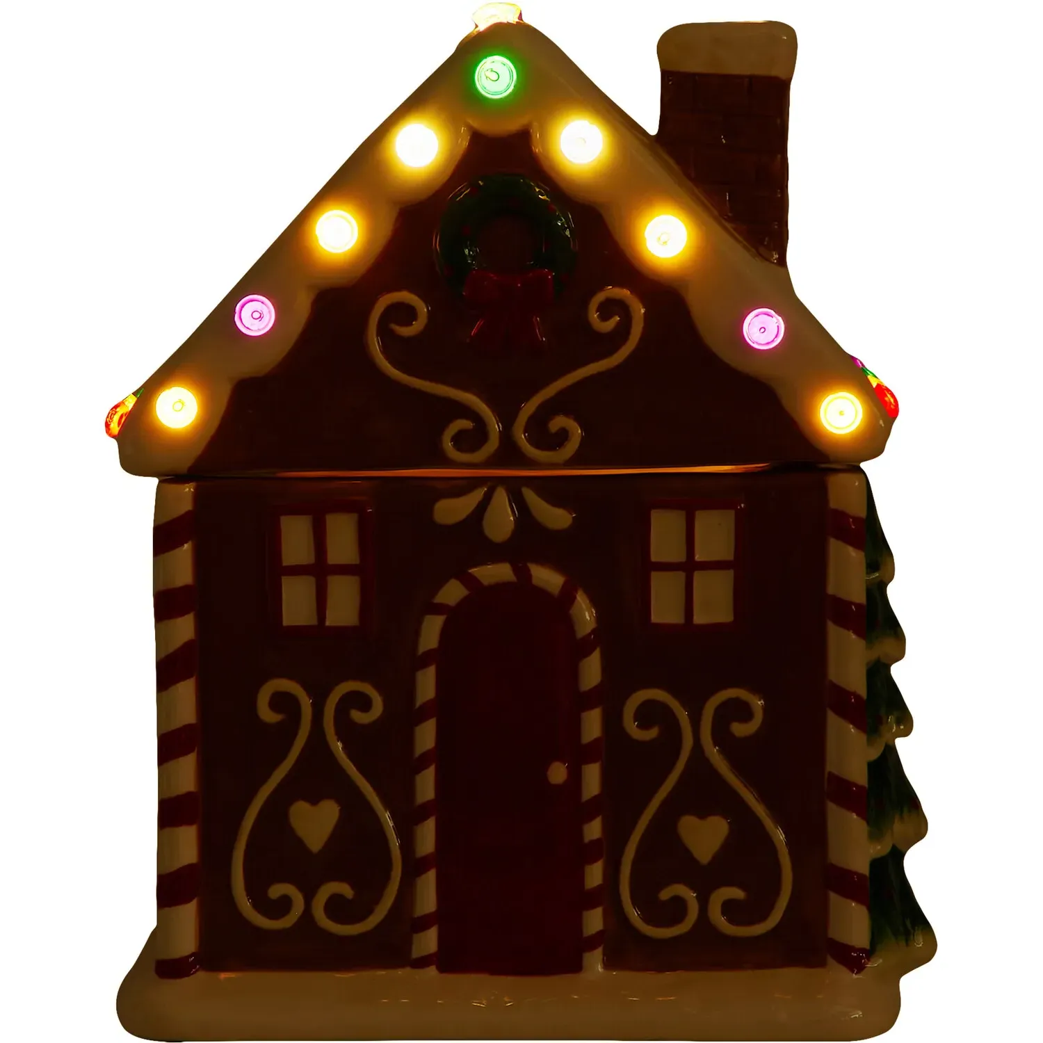 LED Gingerbread House Cookie Jar - Brown