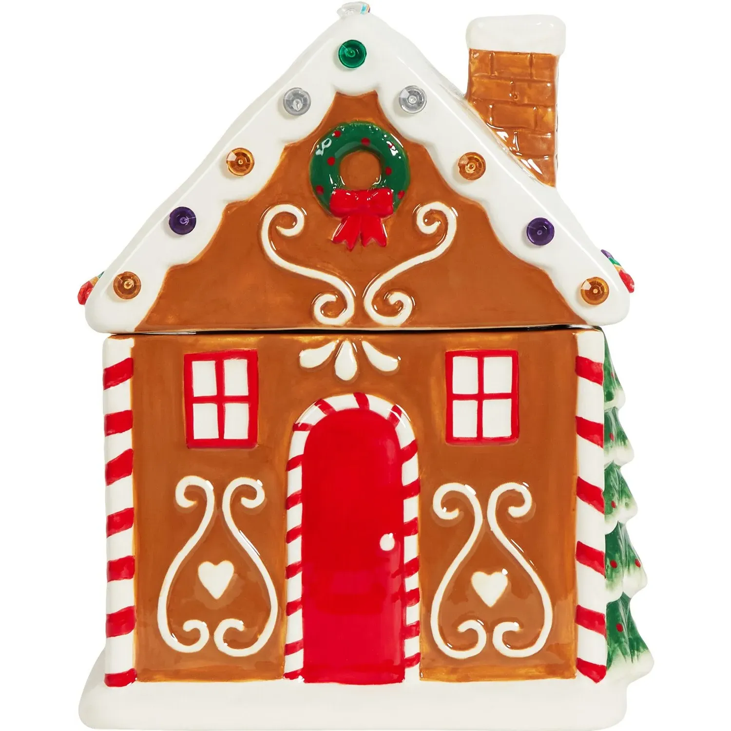 LED Gingerbread House Cookie Jar - Brown