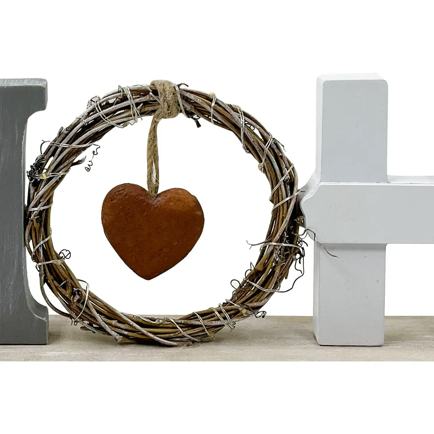 LED Heart Plaque with Hanging Charm - Natural