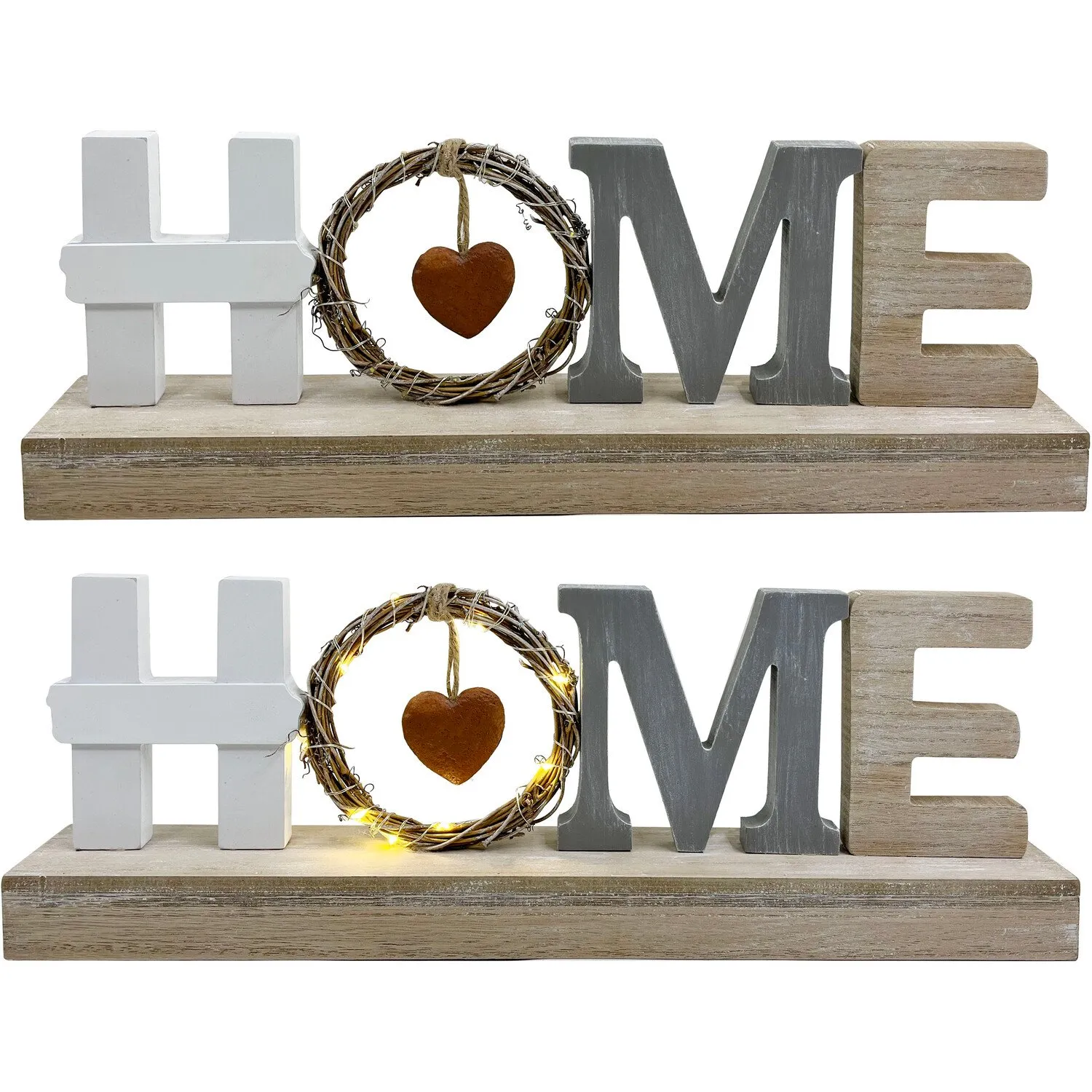 LED Heart Plaque with Hanging Charm - Natural