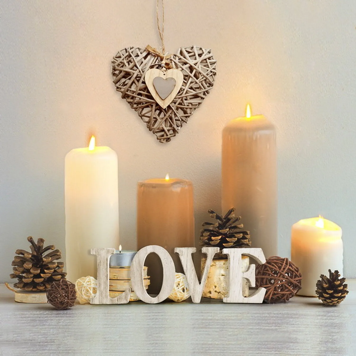 LED Love Canvas with Flickering Candles - Neutral