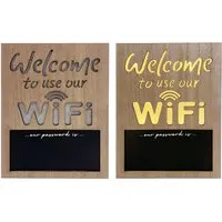 LED Welcome WiFi Wood Effect Sign - Natural