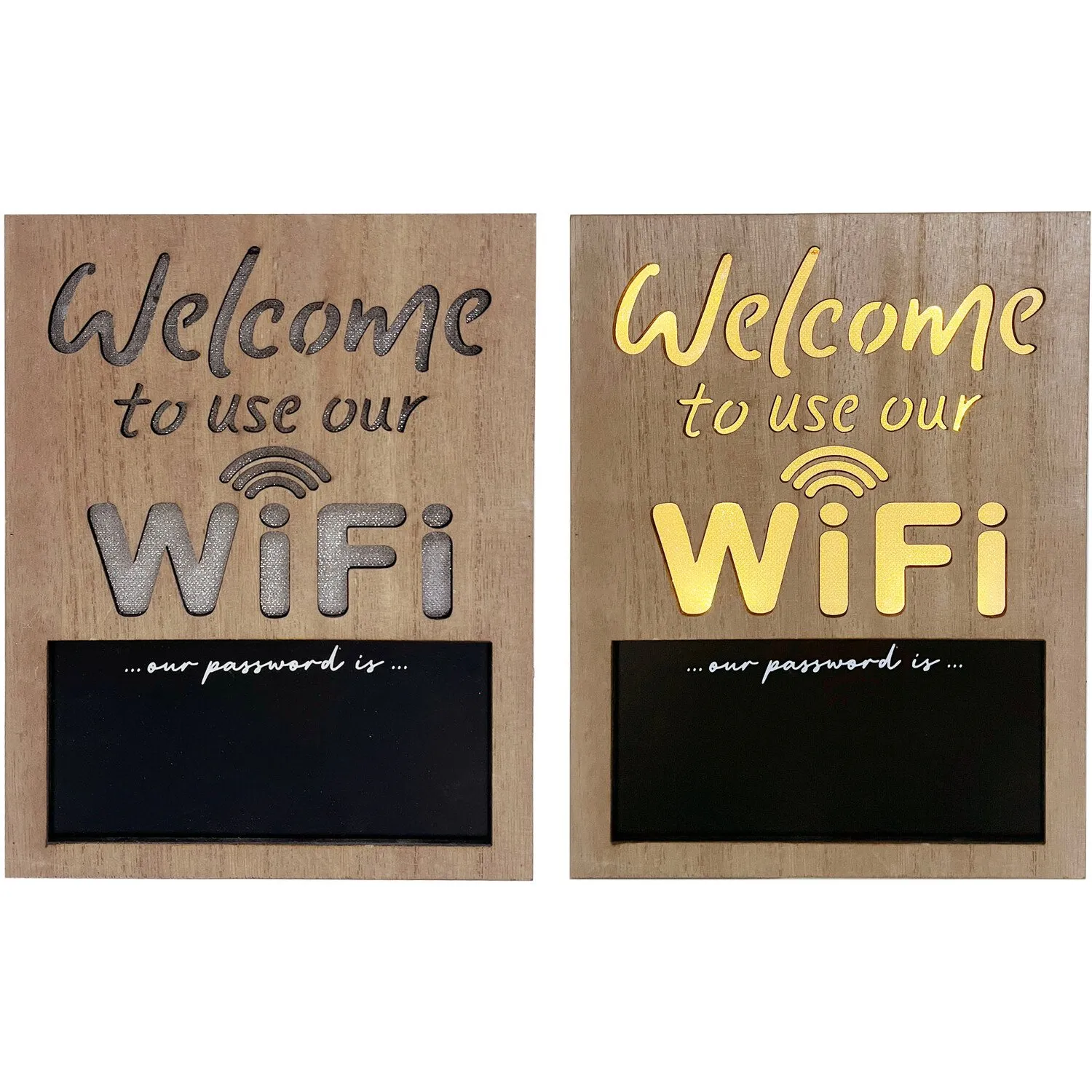 LED Welcome WiFi Wood Effect Sign - Natural