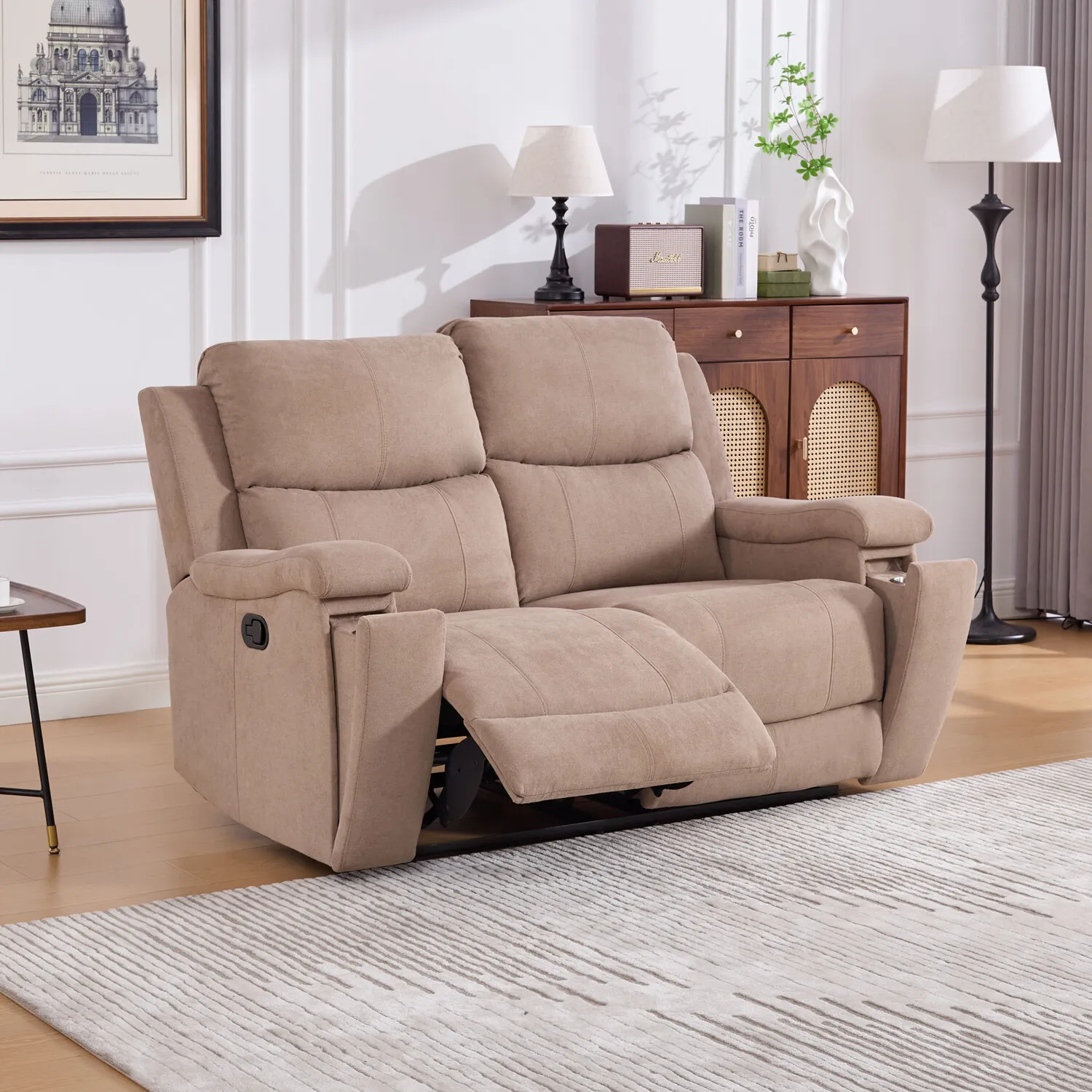 Ledbury 2-Seater Recliner Sofa with Cup Holders - Beige, Fabric