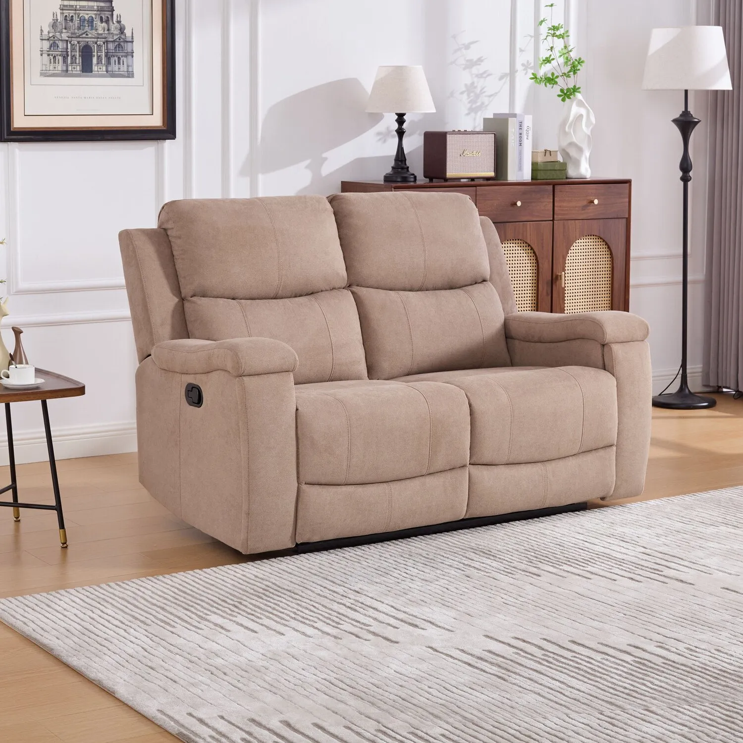 Ledbury 2-Seater Recliner Sofa with Cup Holders - Beige, Fabric