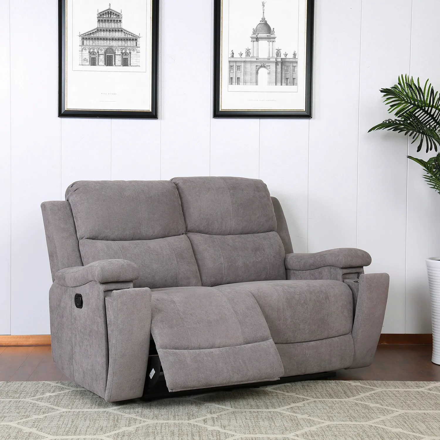 Ledbury 2-Seater Recliner Sofa with Cup Holders - Grey, Fabric