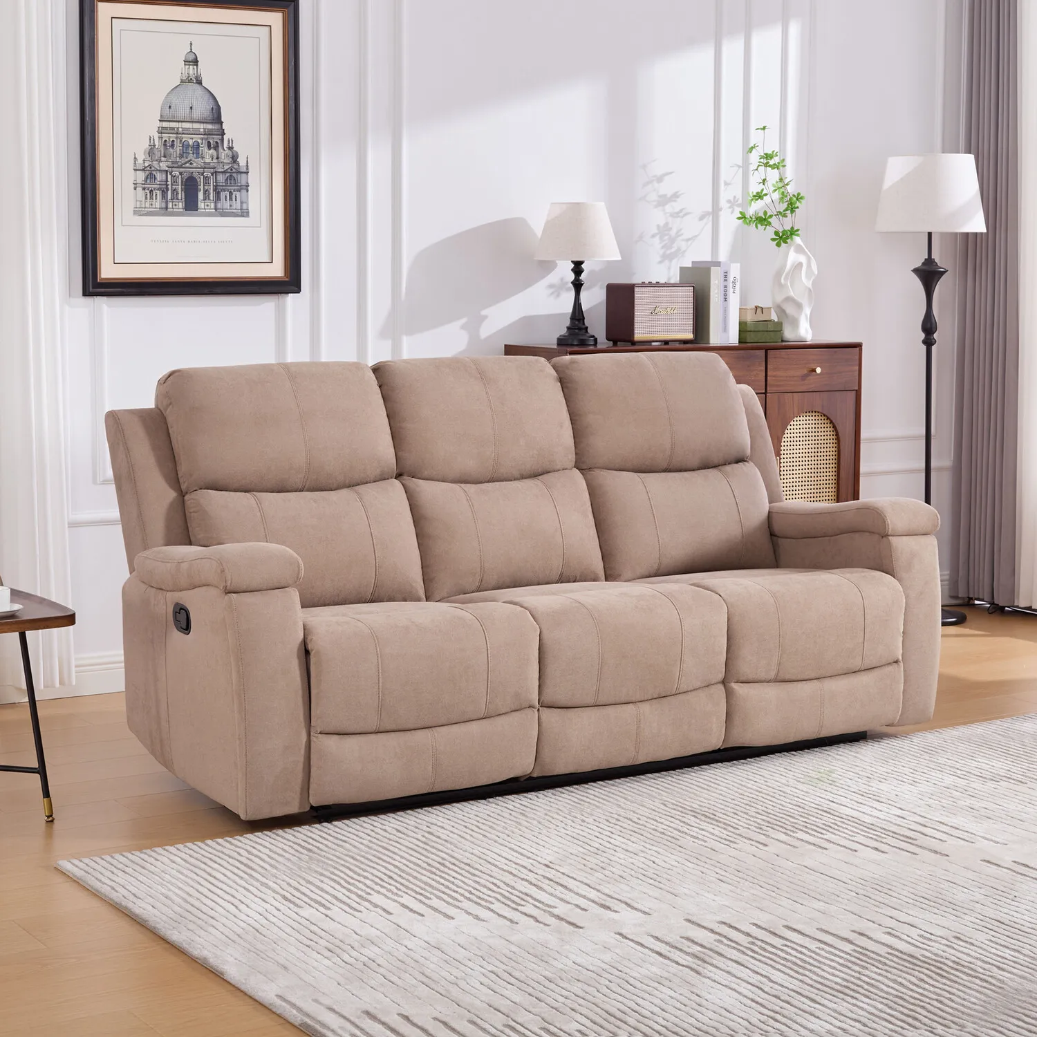 Ledbury 3-Seater Recliner Sofa with Cup Holders - Beige, Fabric