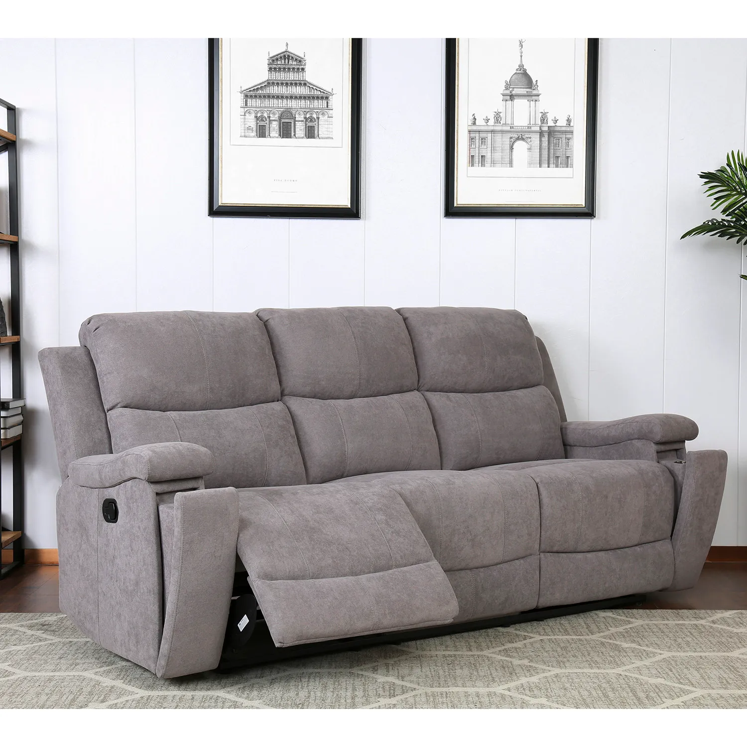 Ledbury 3-Seater Recliner Sofa with Cup Holders - Grey, Fabric