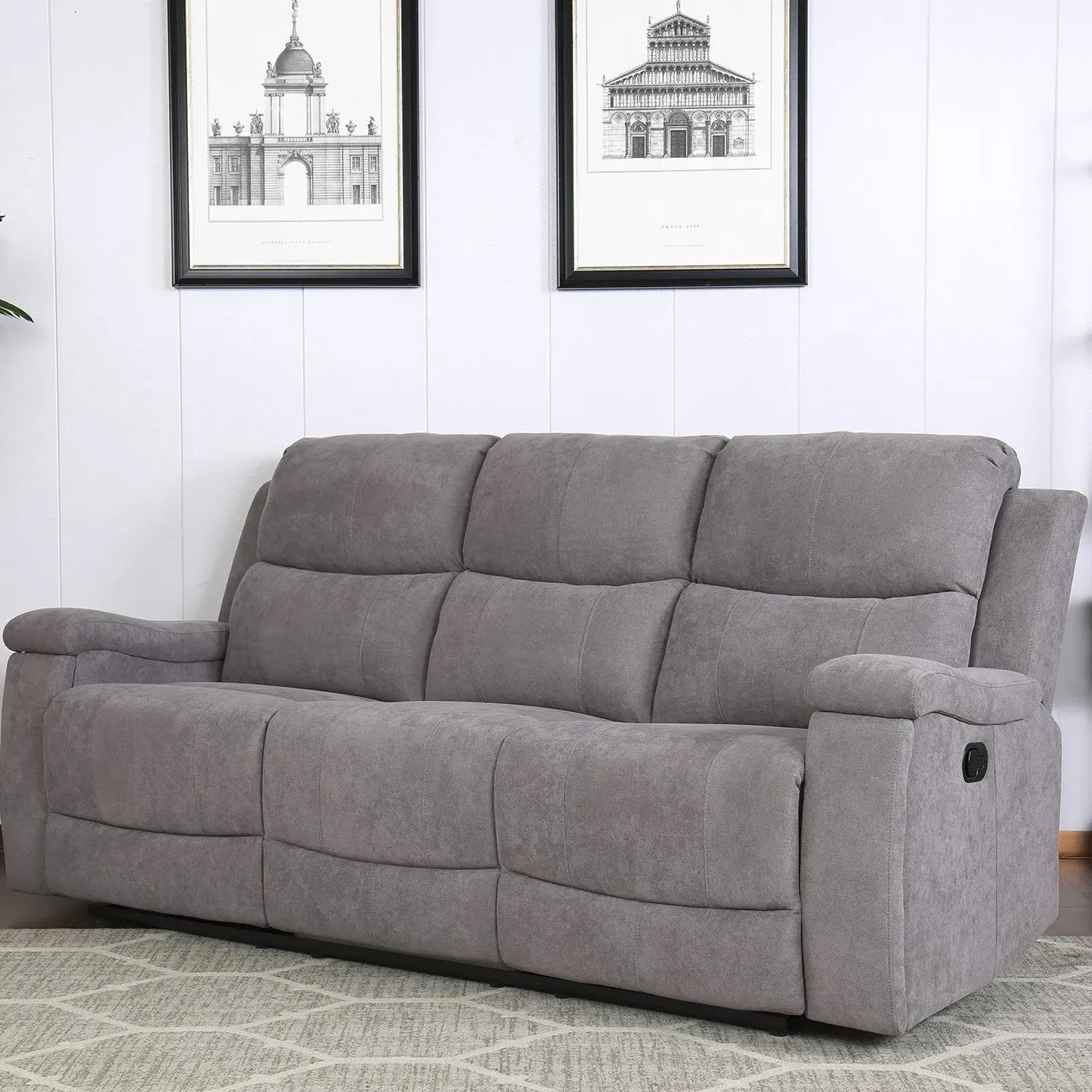 Ledbury 3-Seater Recliner Sofa with Cup Holders - Grey, Fabric