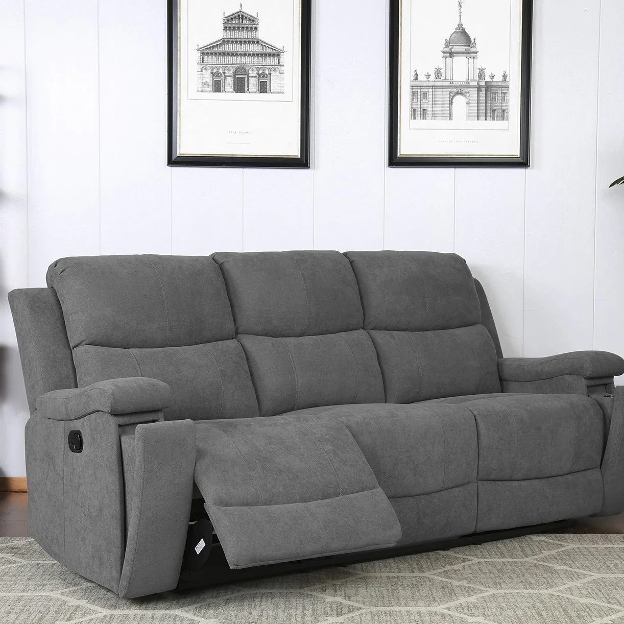 Ledbury 3-Seater Recliner Sofa with Cup Holders - Grey, Fabric