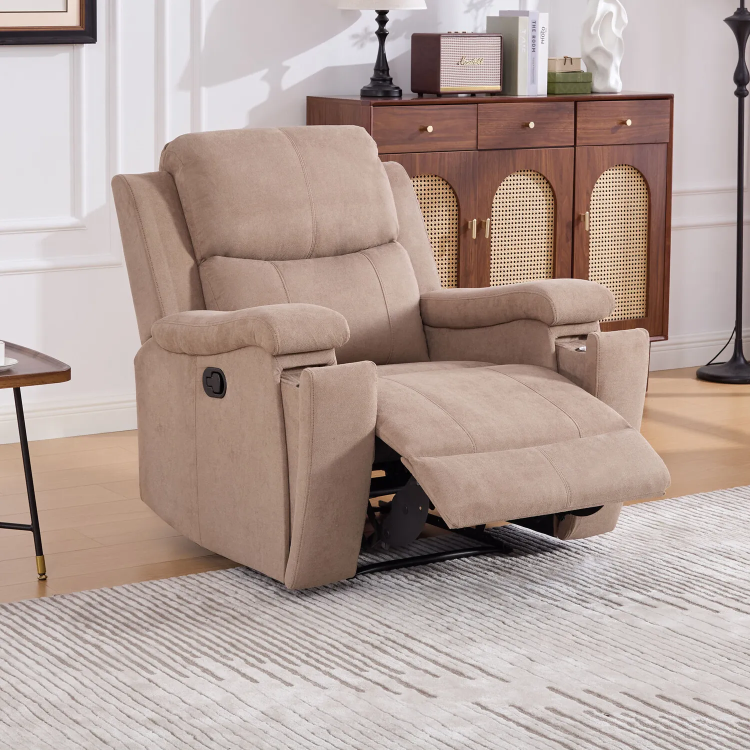 Ledbury Recliner Chair with Cup Holders - Beige, Fabric