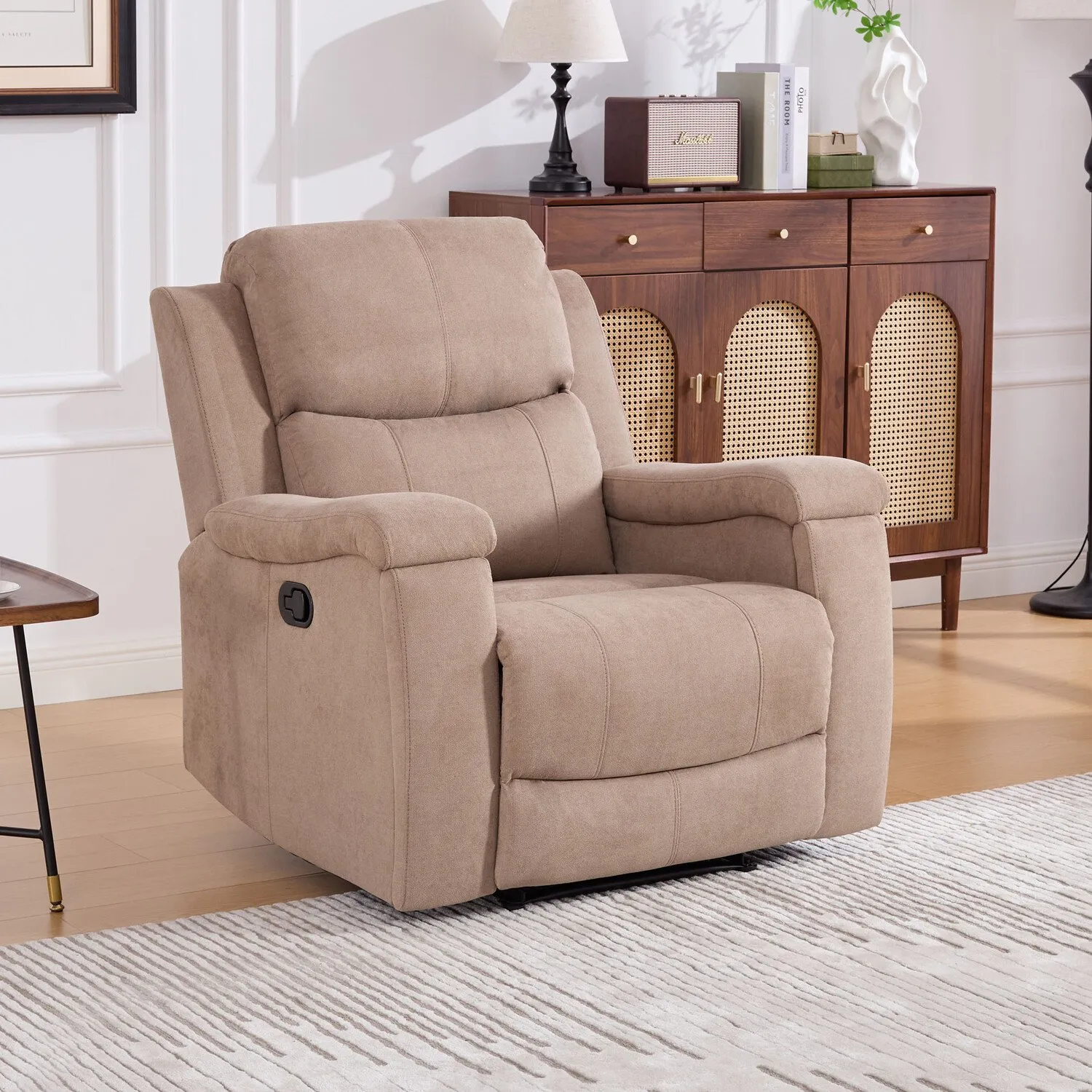 Ledbury Recliner Chair with Cup Holders - Beige, Fabric