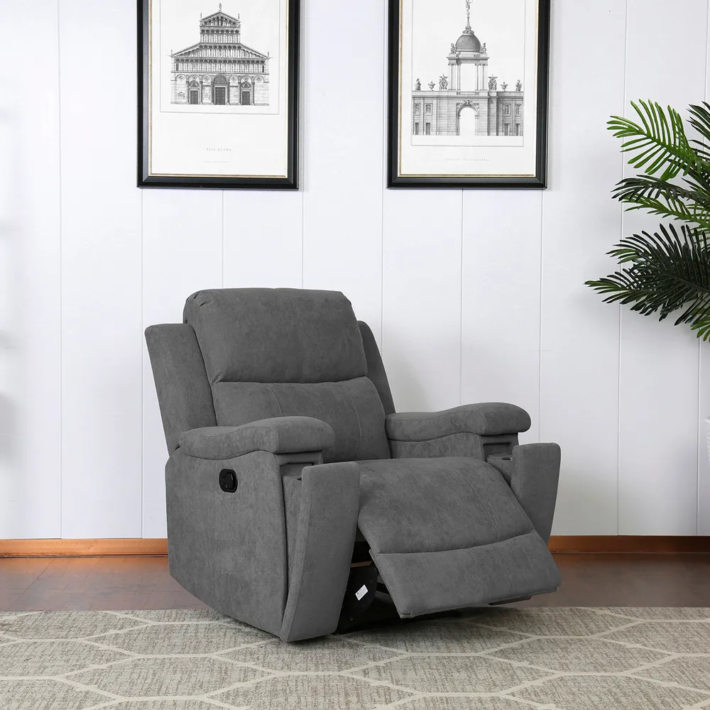 Ledbury Recliner Chair with Cup Holders - Grey, Fabric