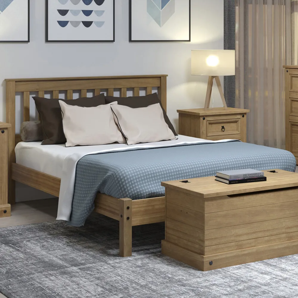 Leighton Double Bed Frame with Low Footboard - Brown, Pine image