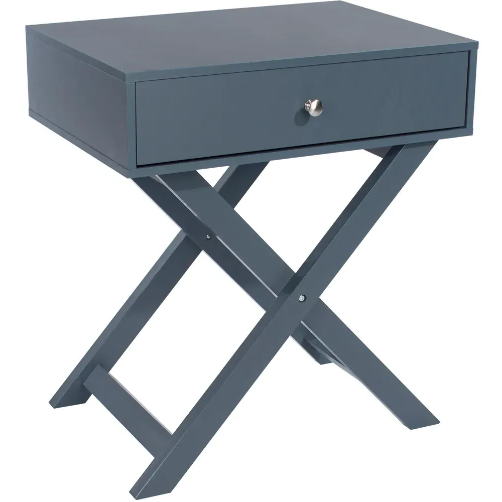 Leighton Single Drawer X-Leg Bedside Table - Midnight Blue