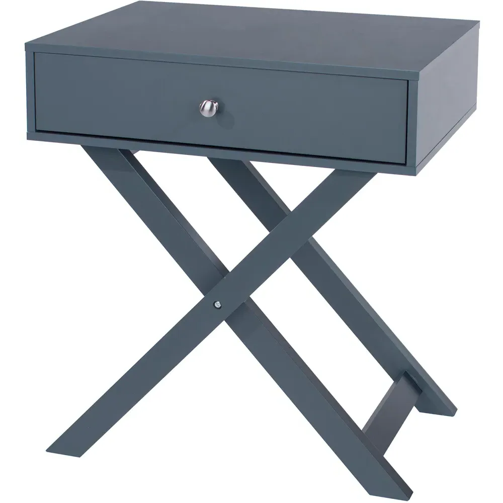 Leighton Single Drawer X-Leg Bedside Table - Midnight Blue