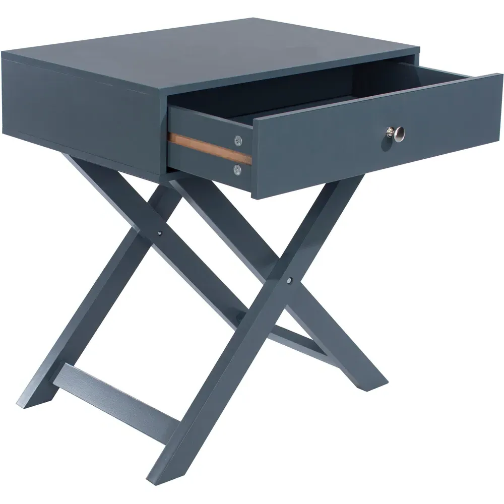 Leighton Single Drawer X-Leg Bedside Table - Midnight Blue