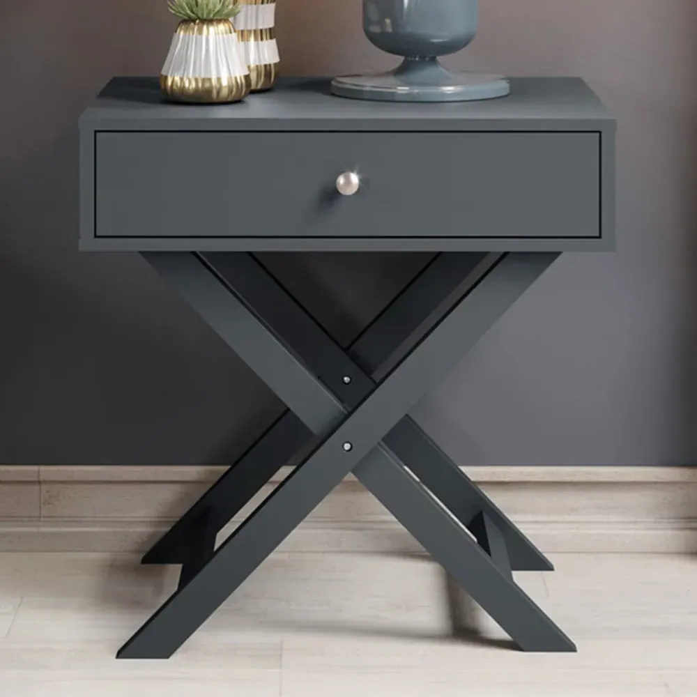 Leighton Single Drawer X-Leg Bedside Table - Midnight Blue