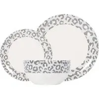 Leopard Print 12 Piece Dinner Set - Grey
