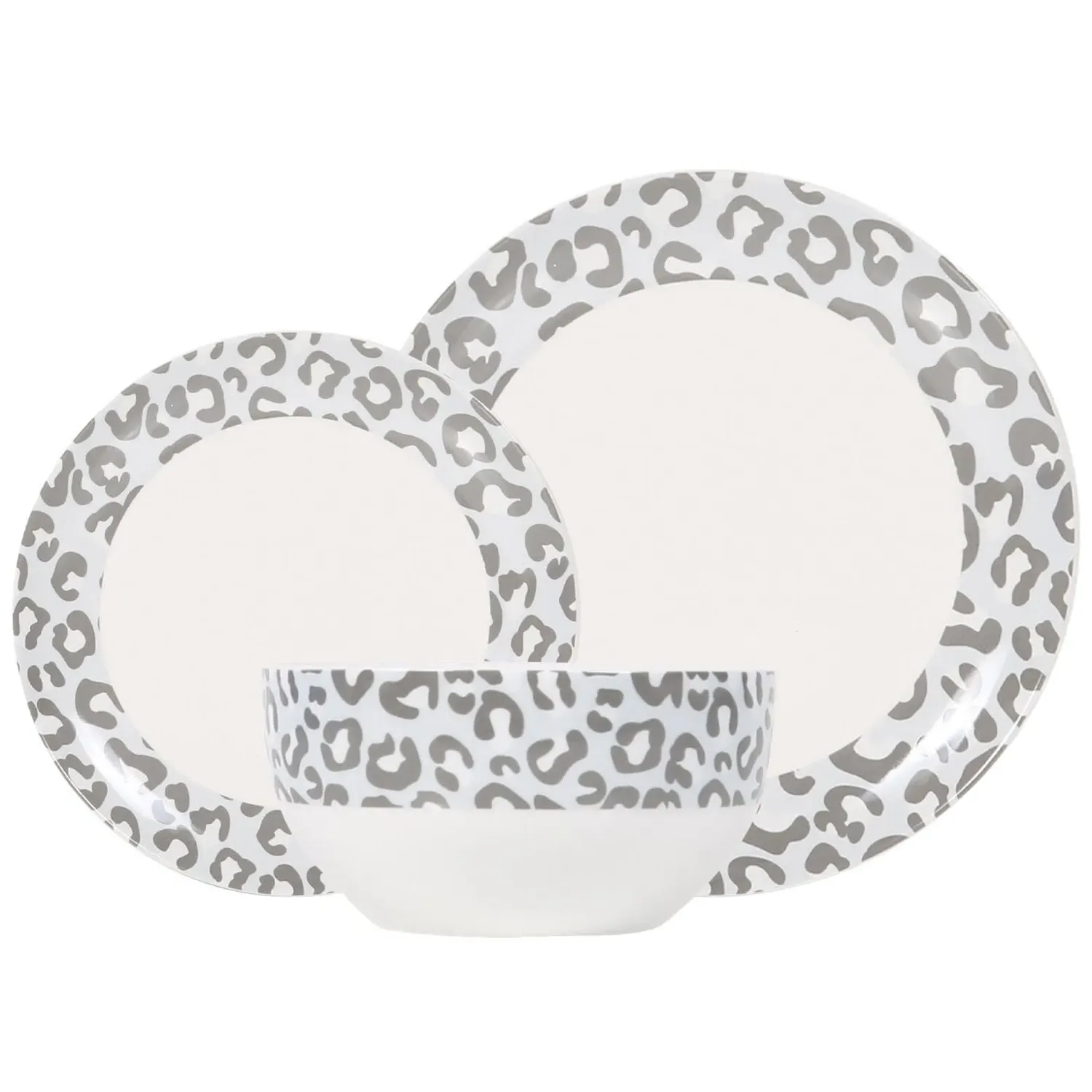 Leopard Print 12 Piece Dinner Set - Grey