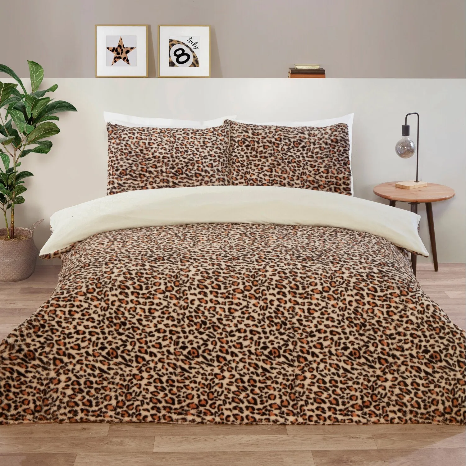 Leopard Print Double Duvet Set - Brown, Faux Fur image