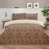Leopard Print King Size Faux Fur Duvet Set - Brown
