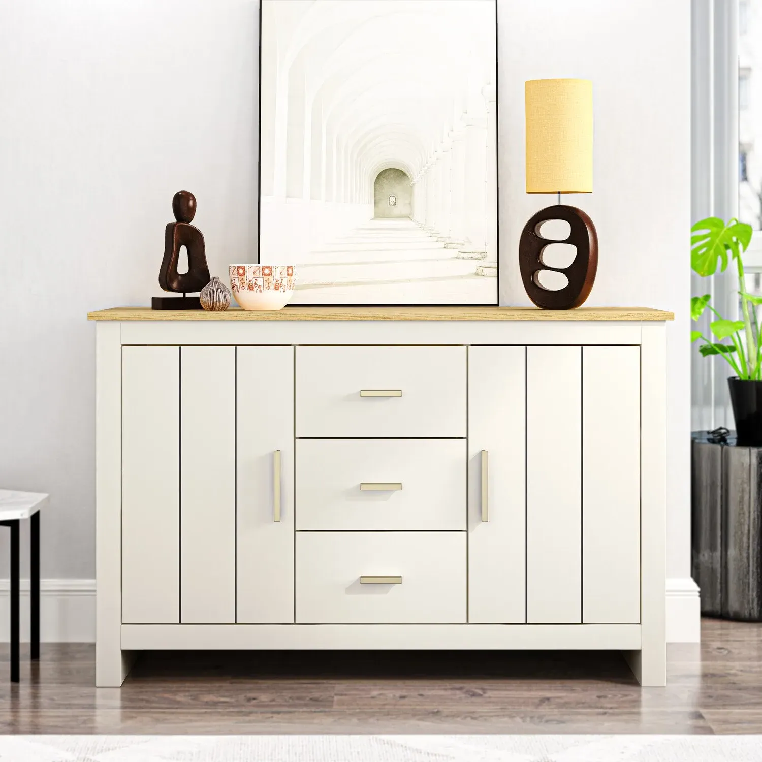 Lexington 2 Door 3 Drawer Sideboard - Cream, Oak