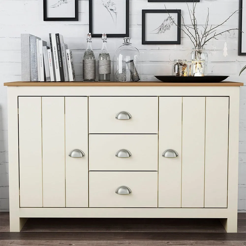 Lexington 2 Door 3 Drawer Sideboard - Cream, Oak