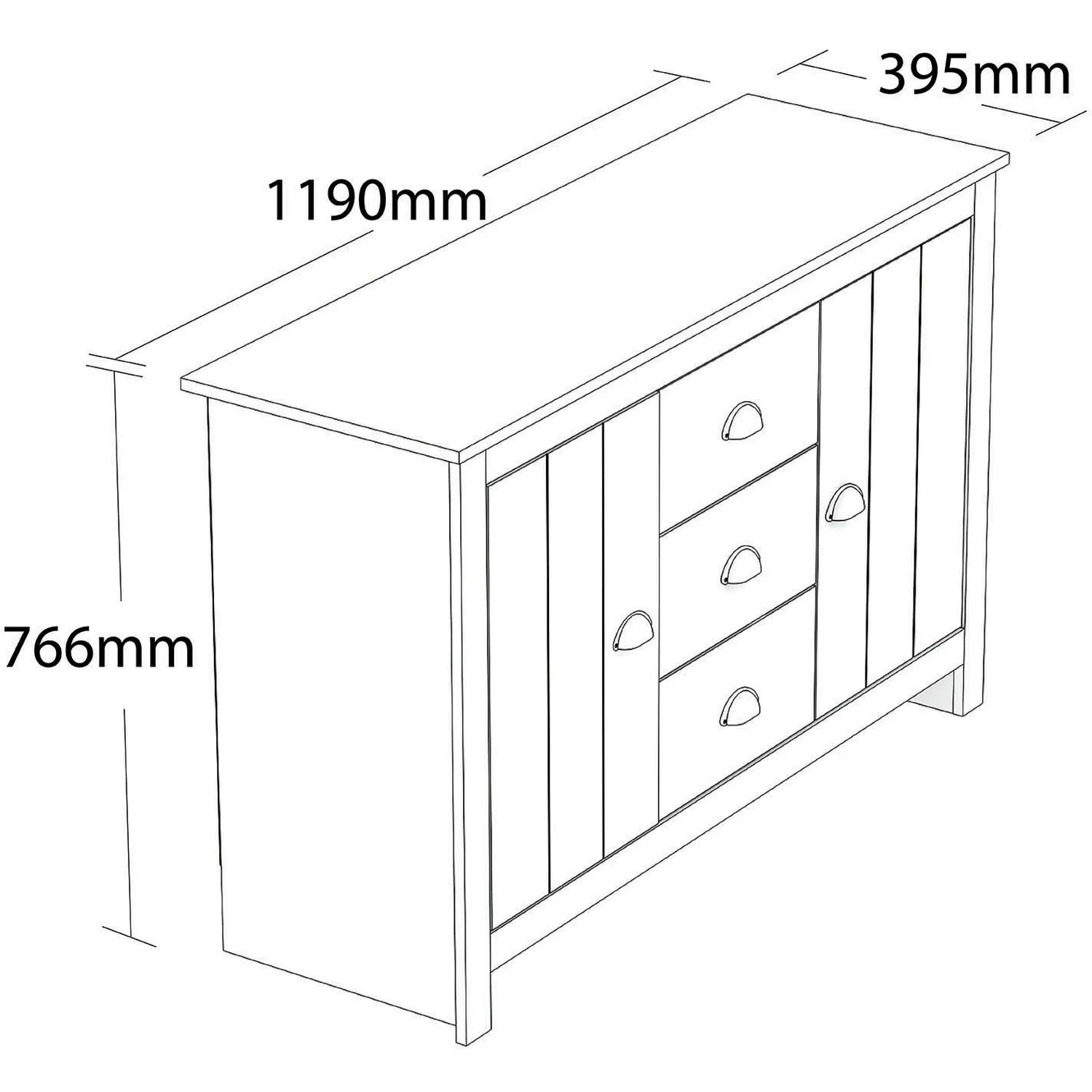 Lexington 2 Door 3 Drawer Sideboard - Grey, Oak