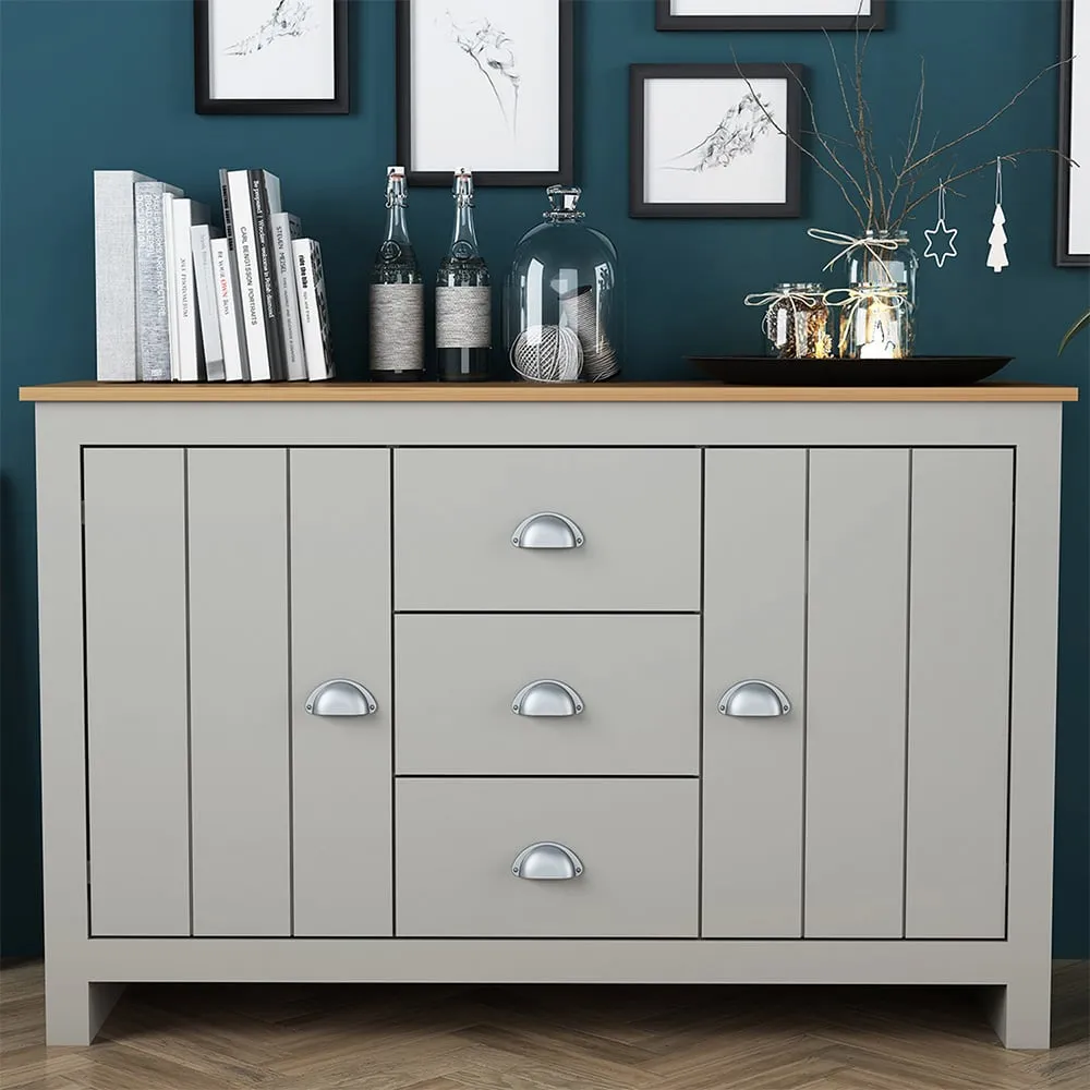 Lexington 2 Door 3 Drawer Sideboard - Grey, Oak