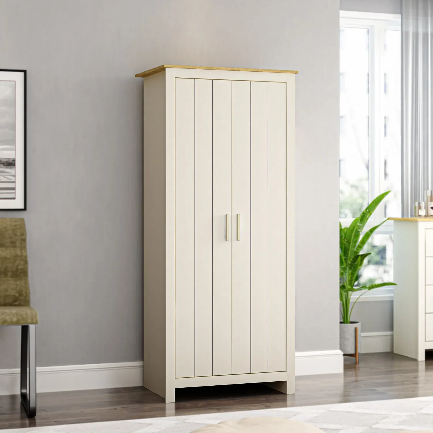 Lexington 2 Door Wardrobe with Gold Handles - Cream