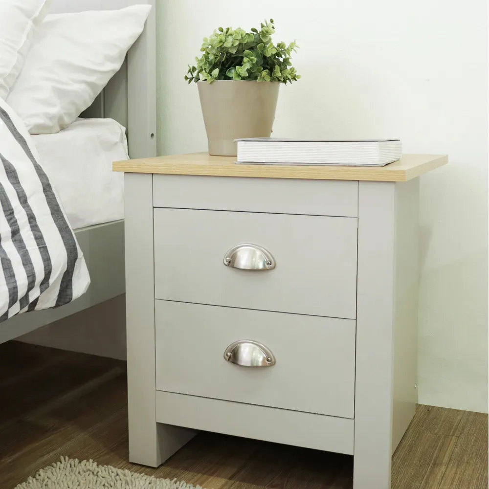 Lexington 2 Drawer Bedside Table - Grey, Oak